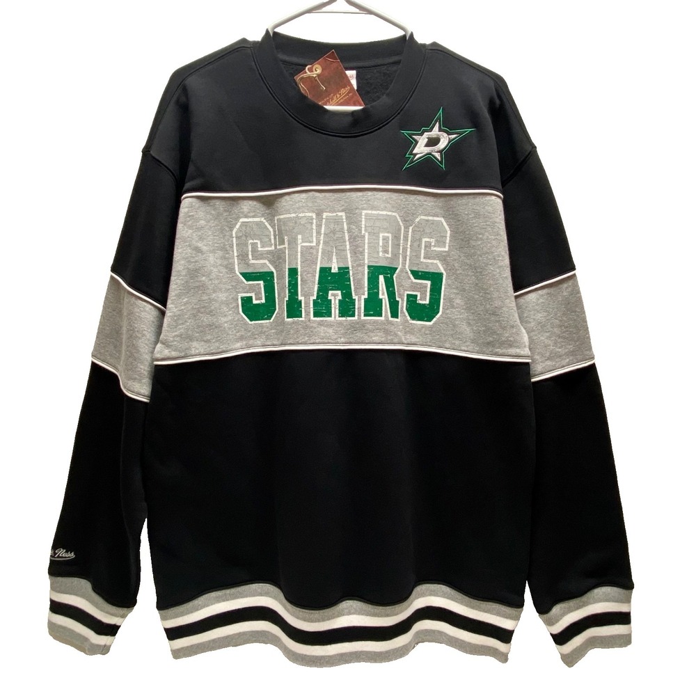 Dallas Stars‎ NHL Sweatshirt Large Black Fleece Crew Hockey Mitchell & Ness NWT